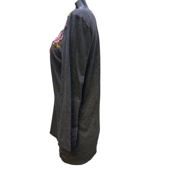 Johnny Was Embroidered Floral V-Neck Long Sleeve Gray Shirt M - Picture 4 of 6
